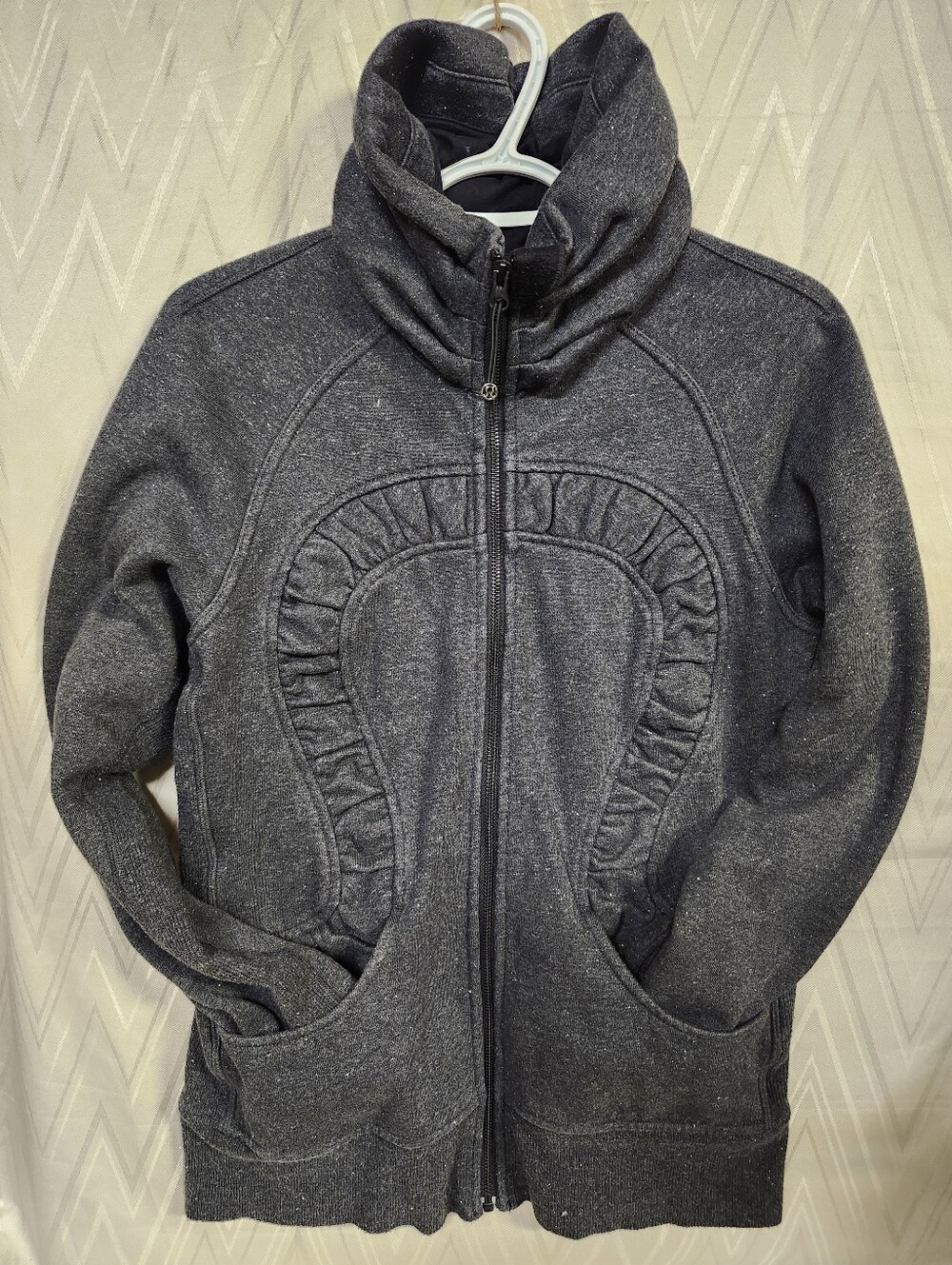 Lululemon Athletica Women's Dark Heather Gray Zip Hoodie Jacket with Ruffle